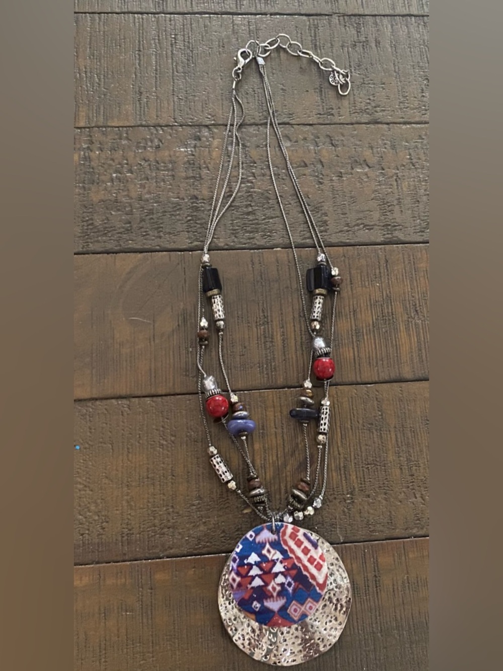Ruby Rd. Boho Multi-Strand Pendant Necklace with Red and Blue Accent Beads